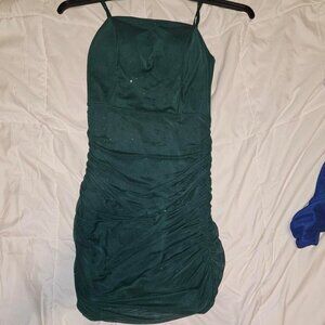 Green hoco dress with gold sparkles